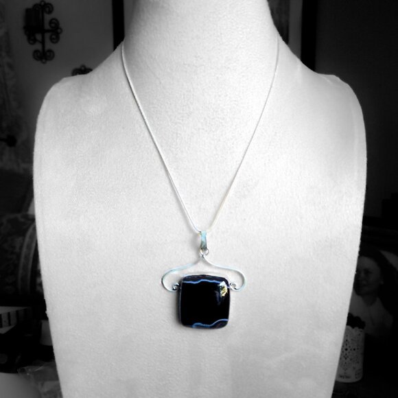 Black Onyx Square Pendant with 18" Sterling Necklace Artisan Crafted NEW - Picture 7 of 13